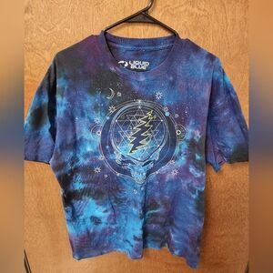 Liquid Blue Electric Skull Tie-Dye Tee - Blue and Black